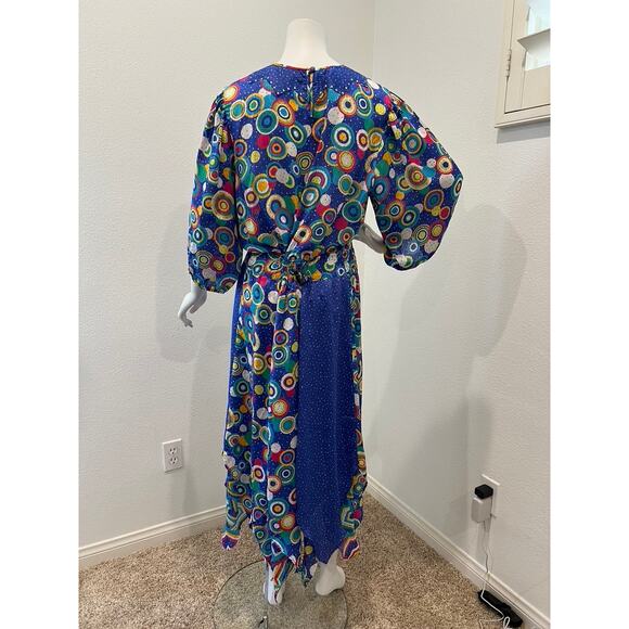 Vintage 80s Mayleek Polka Dot Design Secretary Handkerchief Dress Large - Picture 5 of 9